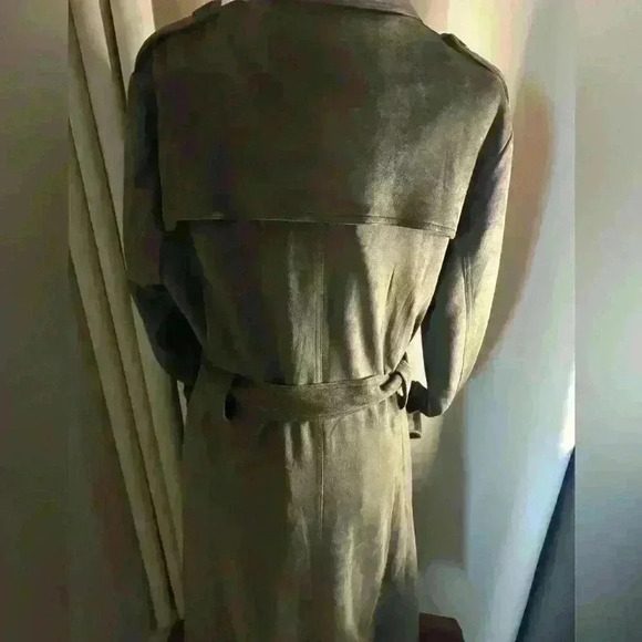 Olive Super Soft Faux Suede Trench Coat XL great condition and very versatile - Picture 6 of 9